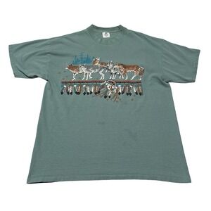 Vintage 90s Wolf Pack Native American Single Stitch T Shirt *Stain* Sz XL 23x29